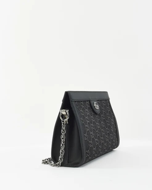 Bolsa Gucci Black Monogram Canvas GG Ophidia Chain Shoulder Bag
