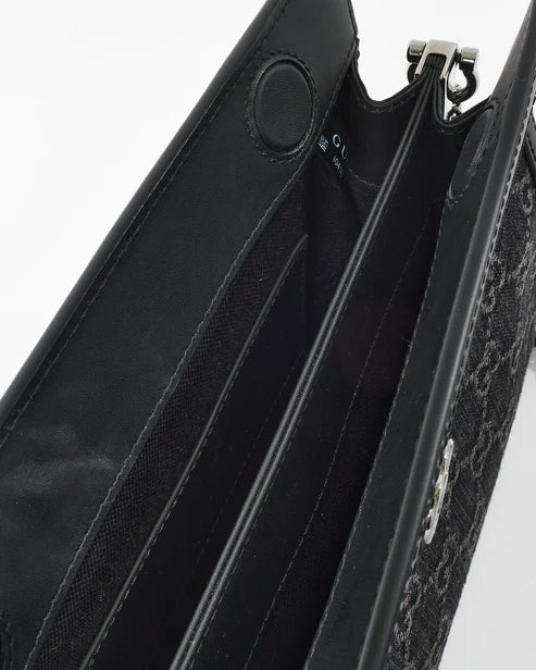 Bolsa Gucci Black Monogram Canvas GG Ophidia Chain Shoulder Bag